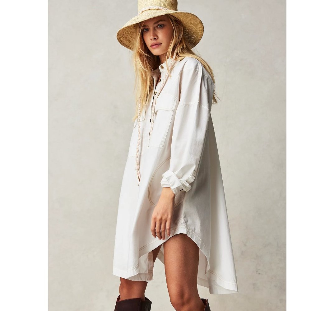 Free People  |  We The Free Poppy Maxi Shirt  |  XS  |  Optic White  |  NWT